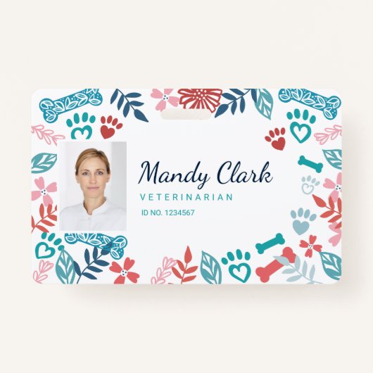 Badge Floral & Foliage Pet Empreinte de patte ID photo d (Devant)