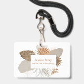 Badge Floral Tropical Boho Terre Cuite (Avant avec lanière)