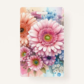 Badge Floral watercolor monogram pink gerbera daisies  (Dos)