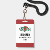 Badge Flore moderne rouge vert et or Noël (Arrière avec lanière)