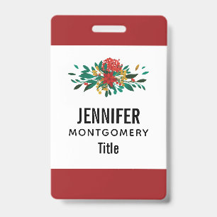 Badge Flore moderne rouge vert et or Noël