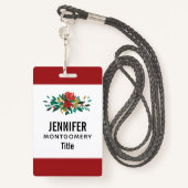 Badge Flore moderne rouge vert et or Noël (Derrière avec lanière)