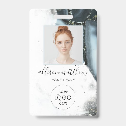 Badge Fond de marbre gris bleu glace (Avant)