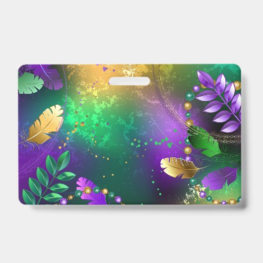 Badge Fond iridescent de mardi gras avec perles (Avant)