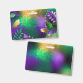 Badge Fond iridescent de mardi gras avec perles (Avant & arrière)