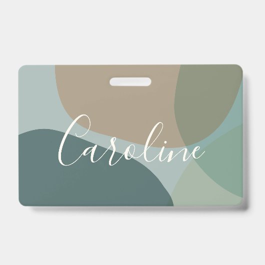 Badge Formes Abstraites en Turquoise Nom en Écriture Per (Avant)