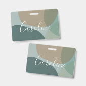 Badge Formes Abstraites en Turquoise Nom en Écriture Per (Avant & arrière)
