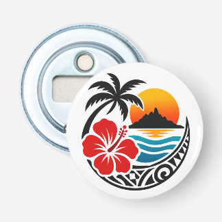 Badge Frans-Polynesië – Tiare bloem, Palmboom e Button Flesopener