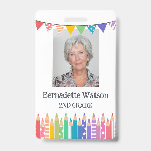 Badge Fun Cute Coloré Crayons ID de l'enseignant