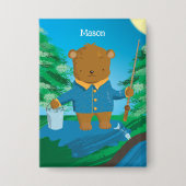 Badge Fun Fishing Brown Bear Kid Pin Button (Recto)