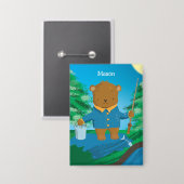 Badge Fun Fishing Brown Bear Kid Pin Button (Recto/Verso)