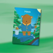 Badge Fun Fishing Brown Bear Kid Pin Button