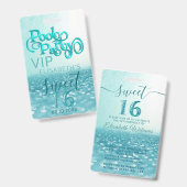 Badge Fun parties scintillant script pool fête Sweet 16  (Avant & arrière)