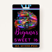 Badge Fun Party Bus brillant lumières VIP Pass (Dos)