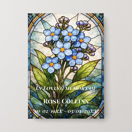 Badge Funeral Forget me Not Stained Glass Memorial (Recto)