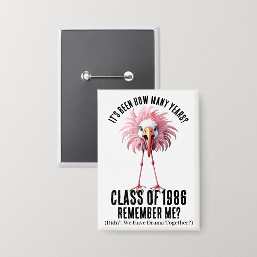 Badge Funky Custom Flamant rose School Class Réunion (Recto/Verso)