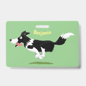 Badge Funny Border Collie chien en course dessin animé (Arrière)