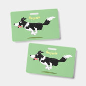 Badge Funny Border Collie chien en course dessin animé (Avant & arrière)