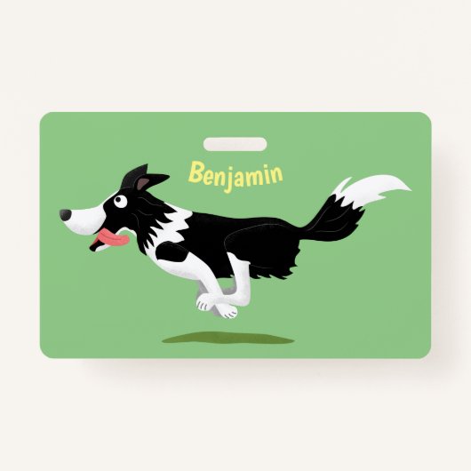 Badge Funny Border Collie chien en course dessin animé (Devant)