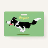 Badge Funny Border Collie chien en course dessin animé (Dos)