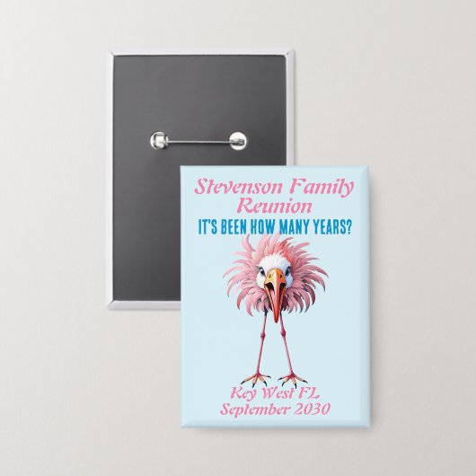 Badge Funny Custom Family Reunion Flamant rose (Recto/Verso)