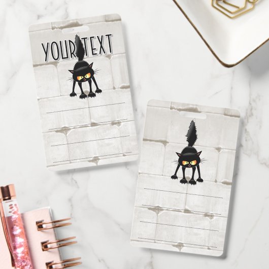 Badge Funny Fierce Black Cat Cartoon  (Bureau)