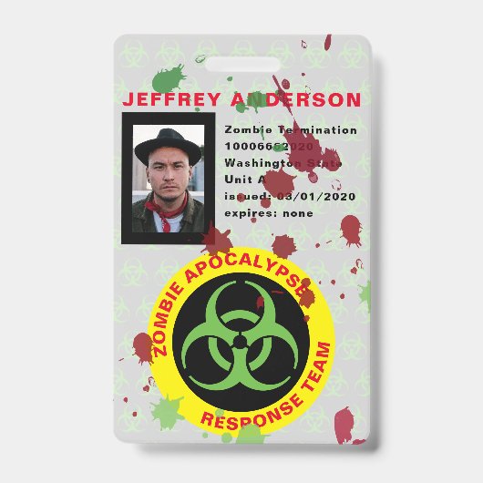 Badge Funny Gory Zombie Apocalypse ID d'équipe de répons (Avant)