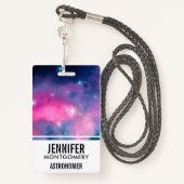 Badge Galaxie rose & bleu Nebula & étoiles Abstrait (Derrière avec lanière)