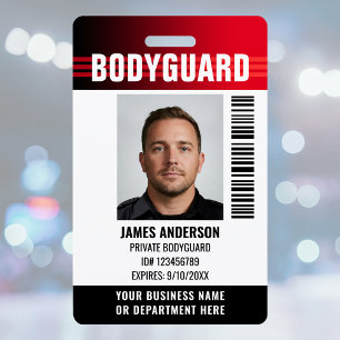 Badge Garde du Corps Agent de Sécurité ID Photo Logo Rou