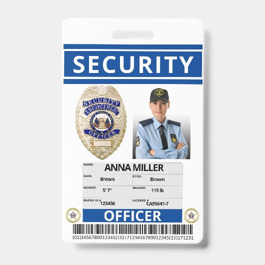 Badge Garde employé de sécurité bleu moderne avec nom pe (Avant)