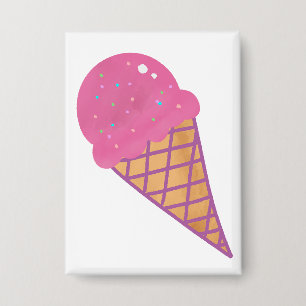 Badge Gaufrette Cornet de Glace à la Fraise Rose