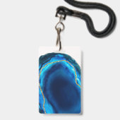 Badge Geode Agate Blue Gold Anniversaire VIP Pass Invita (Back with Lanyard)