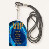 Badge Geode Agate Blue Gold Anniversaire VIP Pass Invita (Devant avec lanière)