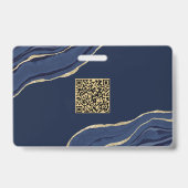Badge Géode d'agate de marbre bleu marine Code QR d'entr (Arrière)