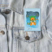 Badge Ginger Cat In The Snow Blue Kid Winter Button (Insitu)