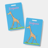 Badge Girafe heureuse mignonne avec dessin animé de papi (Avant & arrière)
