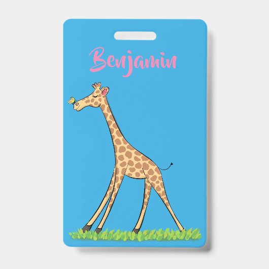 Badge Girafe heureuse mignonne avec dessin animé de papi (Avant)