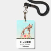 Badge Girafe Mignonne Aquarelle Mère & Bébé (Avant avec lanière)