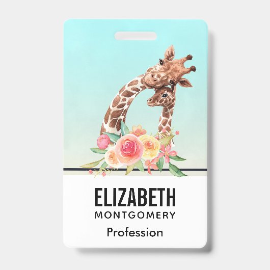 Badge Girafe Mignonne Aquarelle Mère & Bébé (Avant)