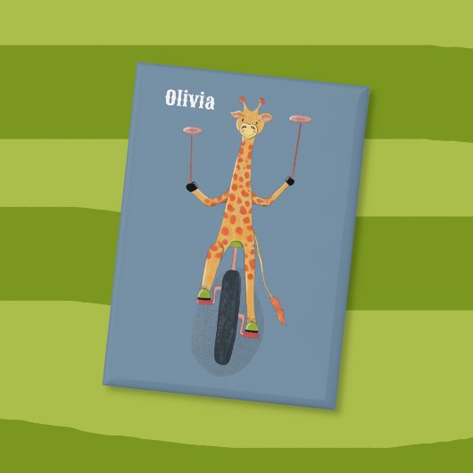 Badge Giraffe on a Unicycle Blue Button