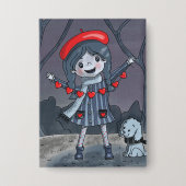 Badge Girl with Heart Garland Valentine's Day Button (Recto)