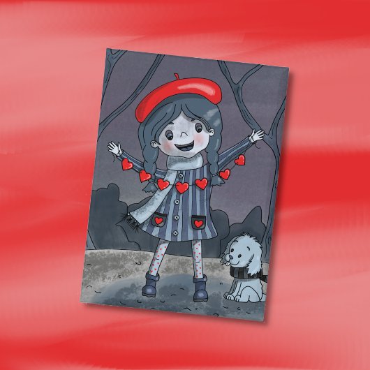 Badge Girl with Heart Garland Valentine's Day Button