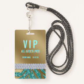 Badge Girly Turquoise Parties scintillant Femme VIP Acce (Derrière avec lanière)
