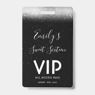 Badge Glam Black White Sweet 16 Invitation VIP Pass