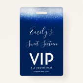 Badge Glam Navy Blue Sweet 16 Invitation VIP Pass (Devant)