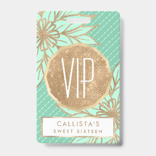 Badge Glamour Gold Turquoise Vert Parties scintillant Fl