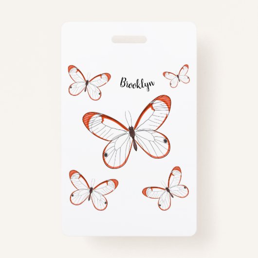 Badge Glasswing butterfly cartoon illustration  (Devant)