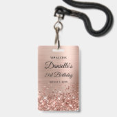 Badge Glittery Rose Gold Foil Moderne 21e anniversaire (Avant avec lanière)