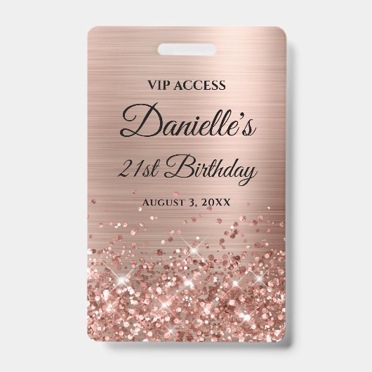 Badge Glittery Rose Gold Foil Moderne 21e anniversaire (Avant)