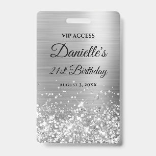 Badge Glittery Silver Foil Moderne 21e anniversaire